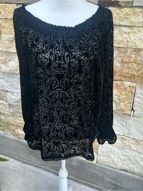 Tantrums Black Velvet Burnout Off-Shoulder Blouse